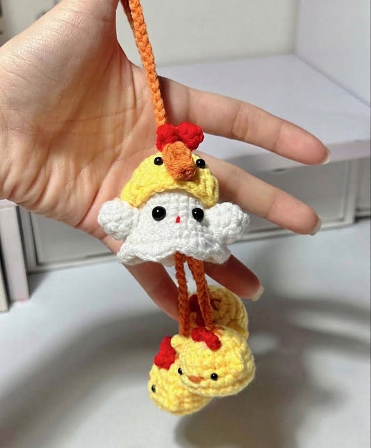 Ghost Wearing a Chicken Hat Crochet Keychain