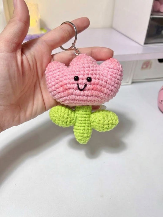 Pink Flower Crochet Keychain