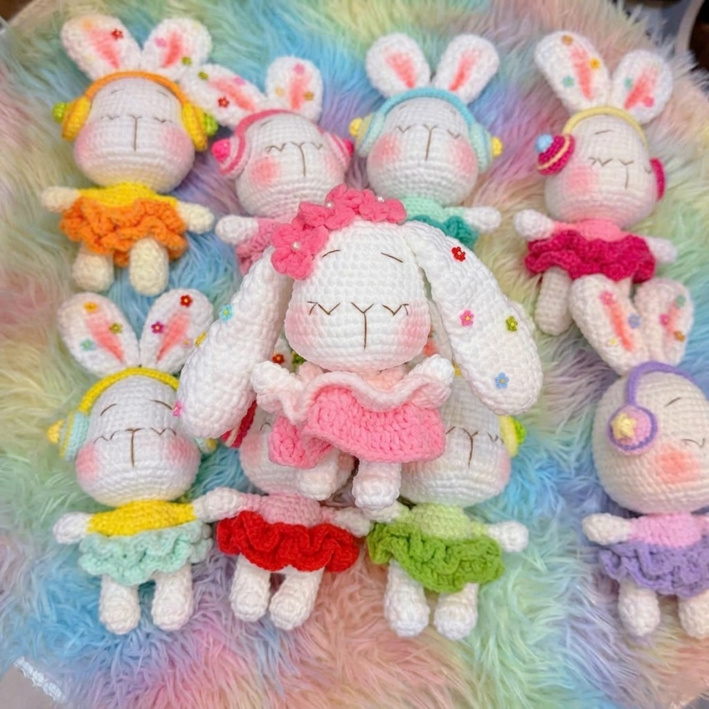 Sleepy Rabbit Crochet Keychain