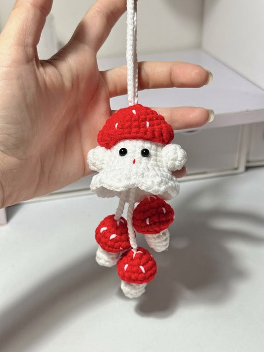 Ghost Wearing a Mushroom Hat Crochet Keychain
