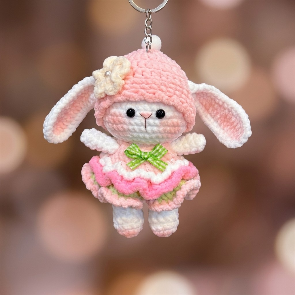 Pink Rabbit Crochet Keychain