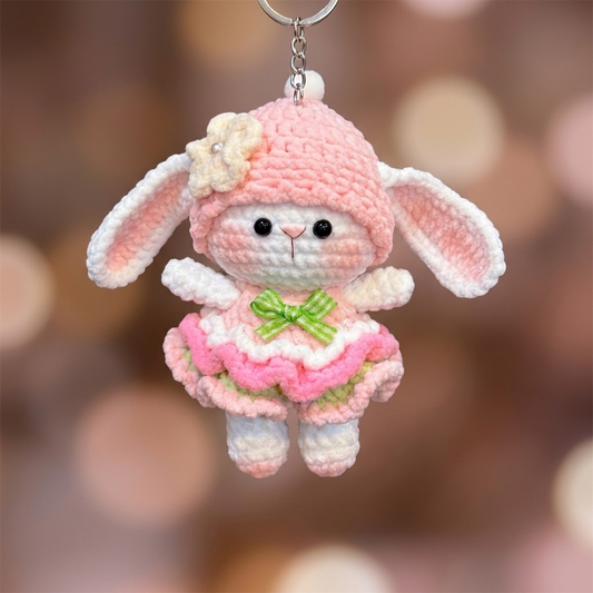 Pink Rabbit Crochet Keychain
