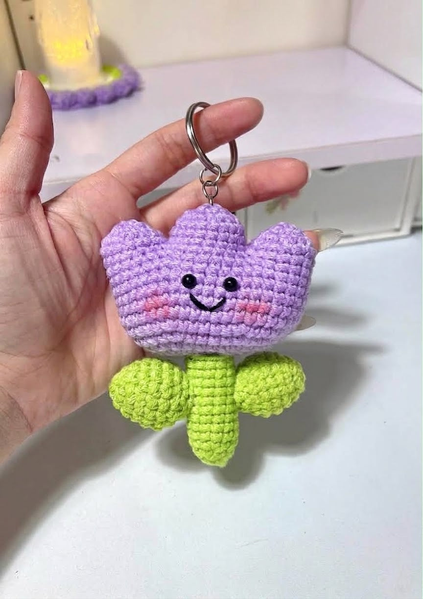 Purple Flower Crochet Keychain